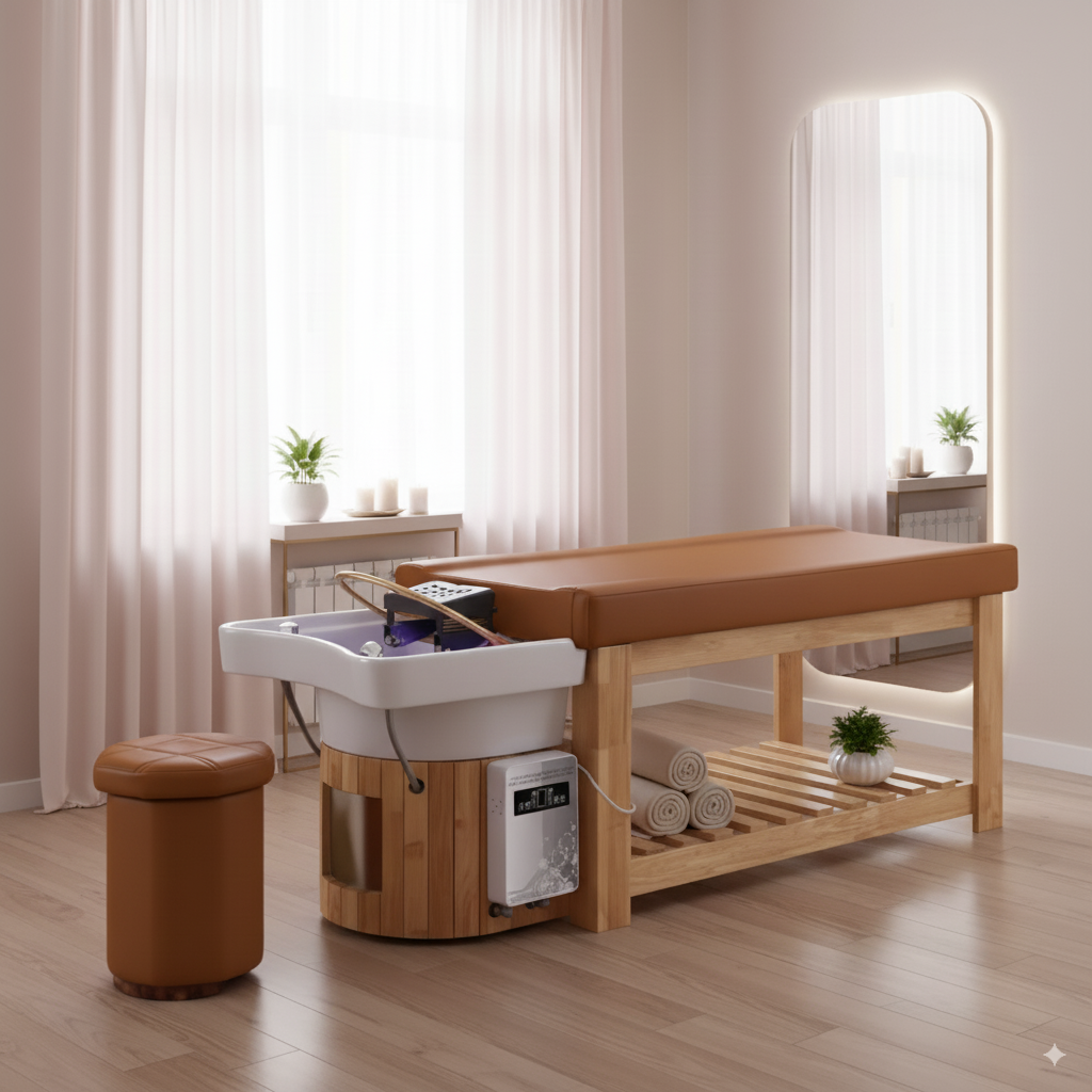 Lit Head Spa Asahi Wood Harmony - Table head spa japonais